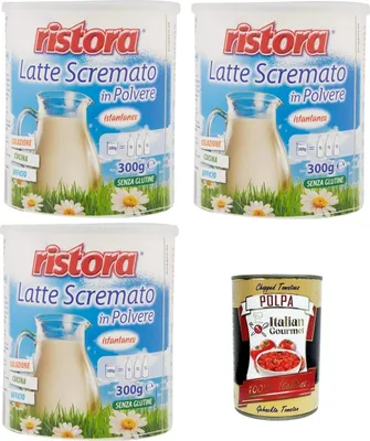 Produktbild von Ristora- Latte scremato in polvere Instant-Magermilchpulver 3x300gr + Italian Gourmet polpa 400gr