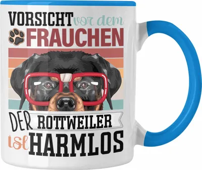 Produktbild von Trendation - Rottweiler Besitzerin Frauchen Tasse Geschenk Lustiger Spruch Geschenkidee Vorsicht Vor Dem Frauchen (Blau)