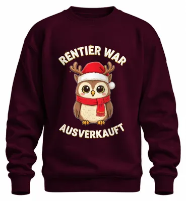 Produktbild von Rentier War t Eule Weihnachten Lustig Kauz Uhu Sweatshirt Pullover, Burgundy, XXL