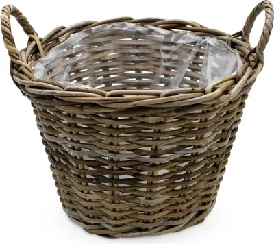 Image de 3.06 Panier à plantes en osier avec anse - env. 35 x 24 cm - Pot de fleurs naturel Pot de plantes