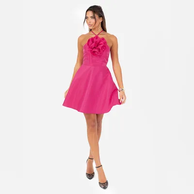 Produktbild von Maya Deluxe Damen Kleid in Rosa, mit Trägern, A-Linien-Schnitt und 3D-Blumendetails an den Ärmeln