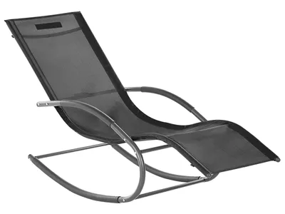 Produktbild von BELIANI Gartenliege Schwarz Mesh mit Armlehnen Kọpfstütze Schaukelfunktion Modern