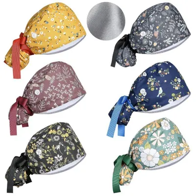 Produktbild von OP-Haube Damen Satin-gefüttert Verstellbar mit Knöpfen 6er Set
