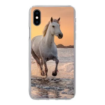 Produktbild von MuchoWow® Handyhülle Schutzhülle Hülle für iPhone Xs Pferde - Sonne - Meer - Strand - Tiere Silikon Softcase Handy Hülle - Handytasche