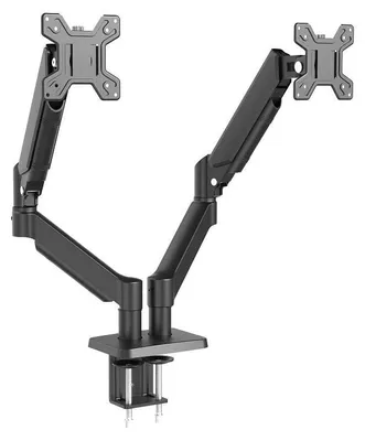 Produktbild von Duale Monitorhalterung - Tisch Monitorarm für 2 Bildschirme 33–81 cm - 180° schwenkbar - Neigbar - 360° drehbar - Schwarz