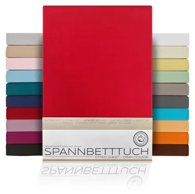 Immagine prodotto di Lenzuolo con angoli in jersey di cotone pettinato di alta qualità, 160 g/m², 160 x 200 cm, rosso; tipo di materasso: materasso standard
