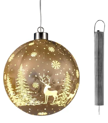 Produktbild von LED Hängekugel 15 cm Frosty-Gold mit Timer 6h/18h Weihnachtsdeko