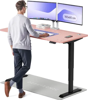 Produktbild von Desktronic HomePro Elektrisch höhenverstellbarer Schreibtisch 160x80cm Schwarz/Rosa mit Memory-Funktion, Anti-Kollisions Technologie, USB-A und USB-C-Ladeanschlüssen