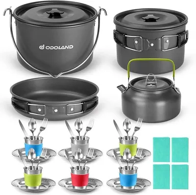 Imagen del producto de Juego de utensilios de cocina para camping, ideal para cocinar al aire libre, para viajes de senderismo, para cocinar en la naturaleza y para picnics
