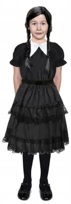 Produktbild von Wednesday Addams Kostüm mit Perücke & Kleid, Schwarz