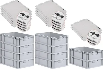 Produktbild von SuperSparSet 10x Eurobox NextGen Grip mit Scharnierdeckel und schwarzen Schiebeschnappverschlüssen | HxBxT 17x40x60cm | 34 Liter | Grau | Griffe geschlossen | Glatter Boden | Eurobehälter, Transportbox, Transportbehälter, Stapelbehälter
