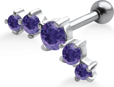 Produktbild von Helix Ohrpiercing 925 Sterling Silber mit Zirkoniasteinen in verschiedenen Farben Verschlusskugel - 3 mm Farbe - Lila