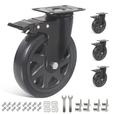 Schwerlast-Lenkrollen 150 mm, 1000 kg, Gummi, mit Bremse, 4 Stück