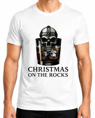 Produktbild von Christmas On The Rocks Whiskey Skull Viking Helm Runen Totenkopf Herren T-Shirt, Weiß, L