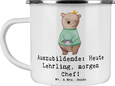 Produktbild von Mr. & Mrs. Panda Teetasse Auszubildende Chef - Weiß - Geschenk, Beruf, Inspiration, Kaffeepott, Ausbildung, Haferl, Berufe, Geschenke für Berufstätige, Berufseinsteiger