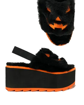 Produktbild von Lilly Jack O'Lantern Plateausandalen mit Plüsch als Accessoire für Halloween Fans Größe: 39