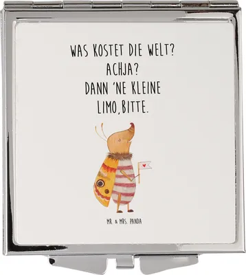 Produktbild von Mr. & Mrs. Panda Schminkspiegel Nachtfalter Fähnchen - Weiß - Geschenk, Quadratischer Spiegel, Spruch Lustig, Niedlich, Süß, Lustige Sprüche, Taschenspiegel, klein, Käfer