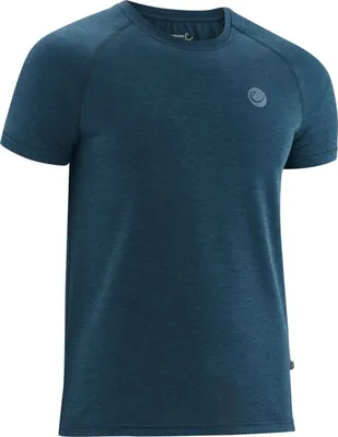 Dunkelblaues T-Shirt für Herren von Edelrid; Modell Esperanza; mit rundem Halsausschnitt und Logo.