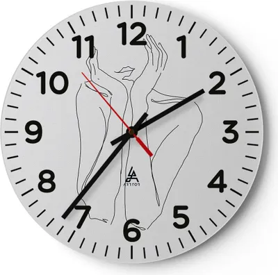 Produktbild von Wanduhr - Rund - Glasuhr - Träumerei Frau Skizze - 30x30cm - Schleichendes Uhrwerk - Lautlos - zum Aufhängen bereit - Dekoration Modern - Wanddekoration aus Glas - C4AR30x30-4414