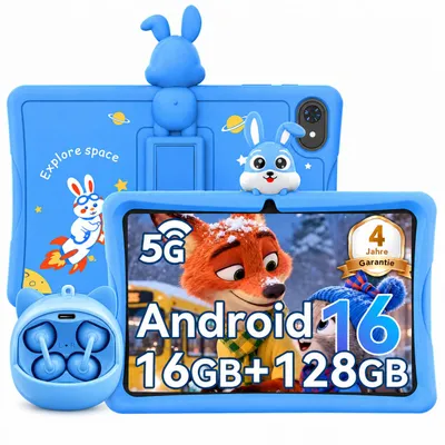 Produktbild von Kingrid-Tabwee Kinderpaket Kinderkopfhörer+K10 Kinder Tablet 4GB+128GB, Android 16 WiFi Tablet für Kind mit Kindgerechte Hülle und Stift, 5000mAh