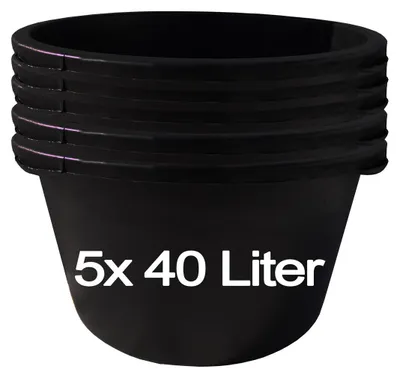 Image de 5 pcs. 40 litres Seau à mortier Seau de construction Seau à mortier Seau à crépi Seau de maçon Seau Caisse à plantes