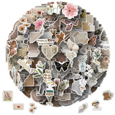 120 Vintage-Sticker 5-8 cm, wasserfest, PVC, Scrapbooking-Aufkleber