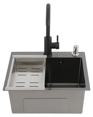 Obrázek produktu pro Dřez do kuchyně – jednodřez – 40 x 45 cm – černý – s nanotechnologickou úpravou – ocelový – s baterií – s jedním otvorem