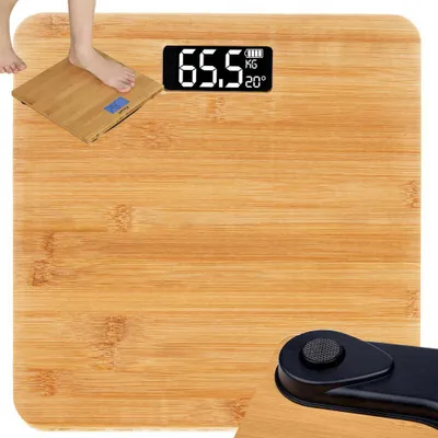 Produktbild von Personenwaage Digital Körperwaage aus Bambus LCD 180 kg Waage Badezimmer