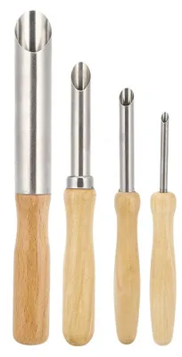 Tonlochschneider-Set, 4-teilig, Holzgriff, Edelstahl