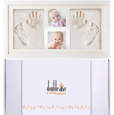 Produktbild von Baby Bilderrahmen für Handabdruck und Fußabdruck, Echtholz, mit Abdruckmasse, Geschenk für Neugeborene