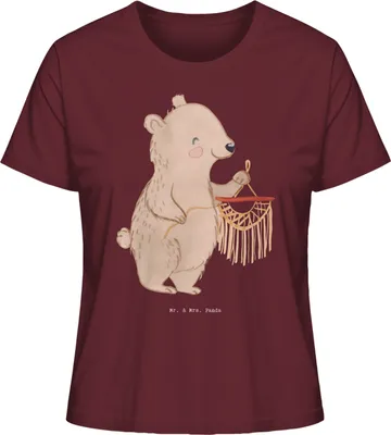 Produktbild von Mr. & Mrs. Panda Basic Shirt Damen Bär Makramee Größe L - Burgundy - Geschenk, Kurzarmshirt, Oberteil, baumwollshirt, T-Shirt, Damenshirt, Basteln, mit