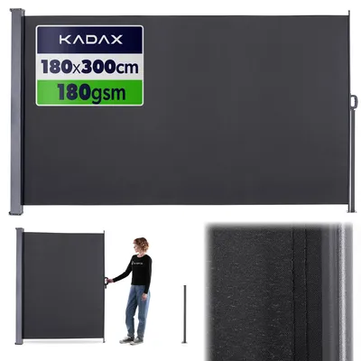 Zdjęcie produktu dla Markiza boczna KADAX 180 x 300 cm, rozkładana, zapewniająca ochronę przed słońcem i wiatrem na balkonie, tarasie i w ogrodzie, z osłoną z poliestru i kasetą (ciemnoszara)