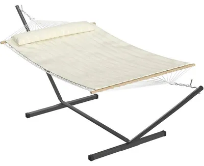 Image de Hamac, structure en acier réglable, portable avec sac de transport, couleur blanc cassé