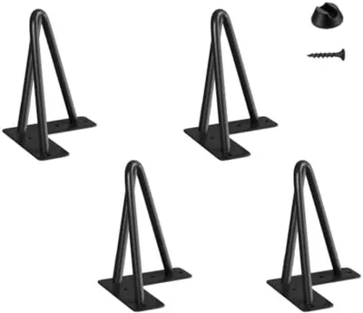 Produktbild von PolkaHome® Haarspeld Tischbeine Set von 4 – Metall Hairpin Möbelbeine, 15 cm Höhe, Schwarz, inkl. Schrauben & Bodenschoner