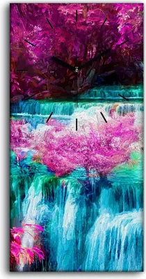 Produktbild von Dekor Leinwand Uhr Wandbilder Geräuschlos 30x60 Malerei Bäume Wasserfall - schwarze Hände