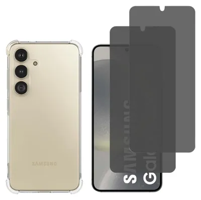 Produktbild von Stoßfeste Hülle für Samsung Galaxy S24 und 2 Stück gehärtetes schwarzes Anti-Spionage-Glas als Displayschutz Phonillico®