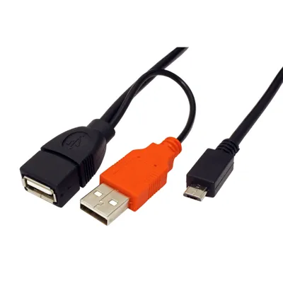Obrázek produktu pro ROLINE USB 2.0 Y kabel USB A(F) + USB A(M) - microUSB B(M), OTG, 1m,černý (19.08.1009)