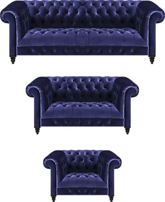 Immagine prodotto di Set Divano blu Completo Divano Set 3 pezzi Tessile Soggiorno Nuovo