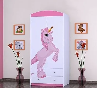 Image de BDW Armoire, 2 portes, 2 tiroirs, penderie, 180x90 cm, rose