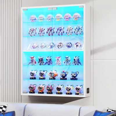 Produktbild von BROTTAR Wandvitrine Weiß mit Glastüren, 6 verstellbaren Glasböden, LED-Beleuchtung und Bewegungssensor, Weiß