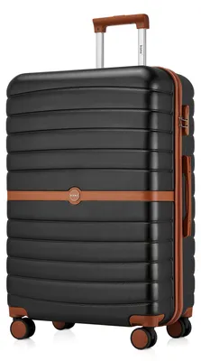 Produktbild von KONO Großer Reisekoffer Leichte ABS+PC Hartschalenkoffer XL 94L – Größe Großer Koffer (76 cm), Schwarz/Braun