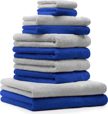 Produktbild von Betz 10-tlg. Handtuch-Set PREMIUM 2 Duschtücher 4 Handtücher 2 Gästetücher 2 Waschhandschuhe Farbe: silbergrau & royalblau