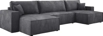 Obrázok produktu pre DomoHome XXL obývacia časť v tvare U s funkciou spania 330x130cm Rohová sedačka s mäkkými vankúšmi a lôžkovou časťou, kvalitné čalúnenie, voľne stojaca sedačka 377x143x83cm ŠEDÁ