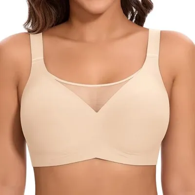 Obrázok produktu pre INF Bezdrôtová Push-Up Podprsenka s 3D Podporou - Komfort pre Väčšie Veľkosti Béžová