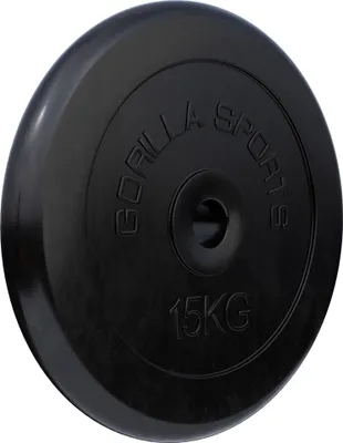 Produktbild von GORILLA SPORTS® Hantelscheiben - 15kg Gewichte, 30/31mm Bohrung, Gusseisen, Gummiert, Schwarz - Gewichtsscheiben, Hantelset