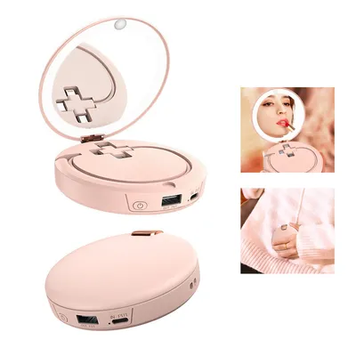 Produktbild von 3 in 1 Schminkspiegel Handwärmer Powerbank, Wiederaufladbarer Elektrischer Handwärmer, 2 stufig Einstellbare Temperatur Heizung,Rosa
