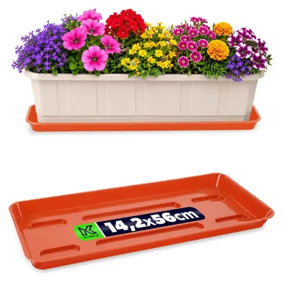 Produktbild von KADAX Untersetzer 60 cm für Blumenkasten, rechteckig Blumenuntersetzer aus Kunststoff, Blumentopfuntersetzer für Balkonkasten, Pflanzenuntersetzer für Balkon & Fensterbank (Terrakotta)