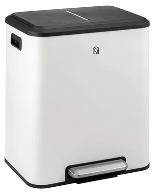 Image de Poubelle à pédale avec 2 compartiments - Tri sélectif - Couvercle à fermeture douce - 2 x 15 litres - Blanche