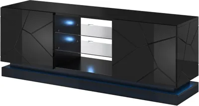 Produktbild von Furniture24 Tv Schrank QIU 160, Lowboard, Unterschrank, Fernsehentisch, Fernsehenschrank mit 2 Türen und LED Beluchtung Schwarz Hochglanz