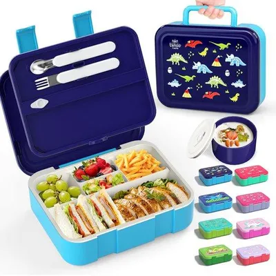 Image de Boîte à lunch pour enfants 1250 ml, sans BPA, 5 compartiments, motif dinosaure